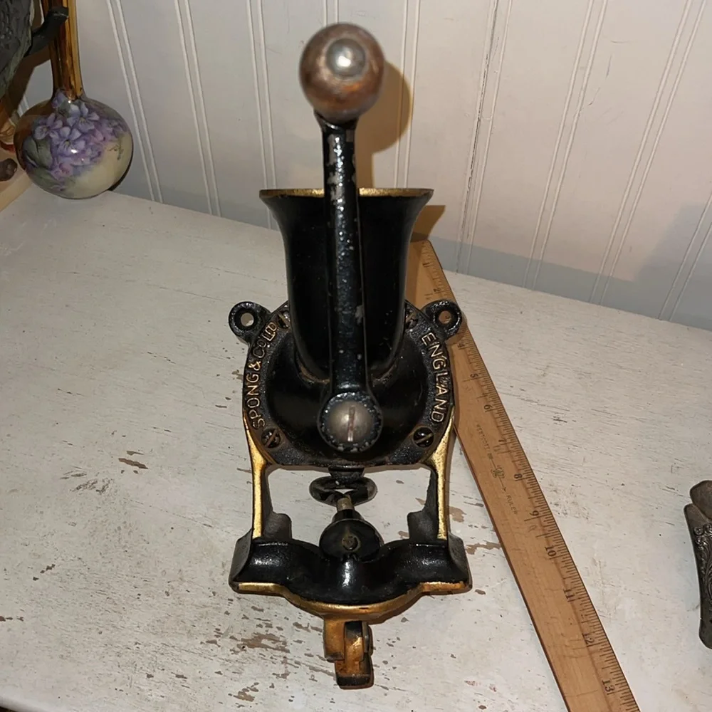 Antique Spong & Co. England Hand Grinder coffee mounted
